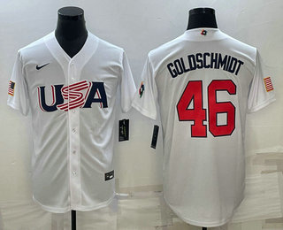 Mens USA Baseball #46 Paul Goldschmidt 2023 White World Baseball Classic Stitched Jerseys
